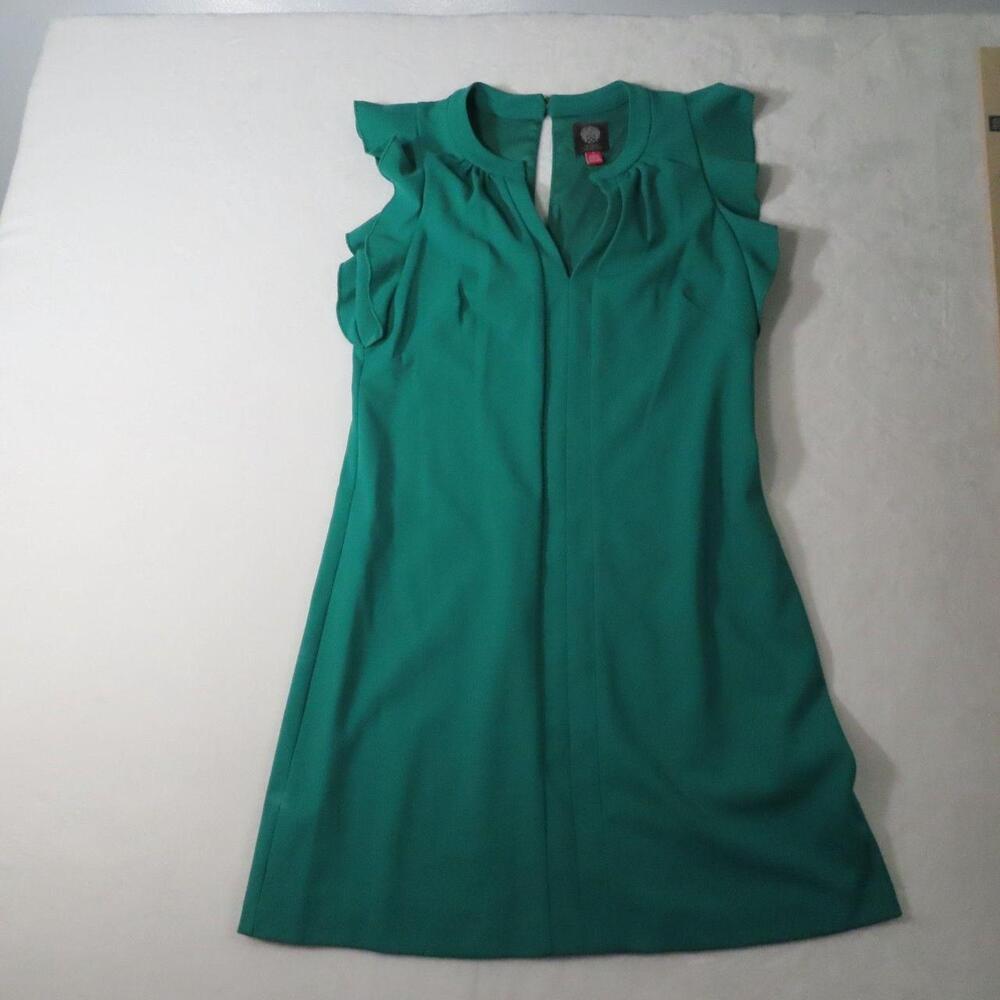 The Vince Camuto Emerald Green Ruffle Cap Sleeve Shift Dress in size 10 is a sty